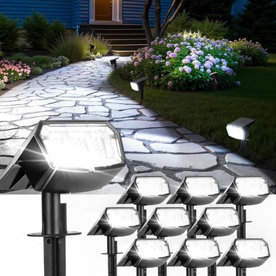10 Pack Solar Spot Lights - IP67 Waterproof LED Landscape Lighting for Yard & Ga