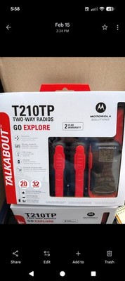 Motorola Solutions Talkabout T210 2-Pack FRS Radios USB Dual Power 22ch 20mi