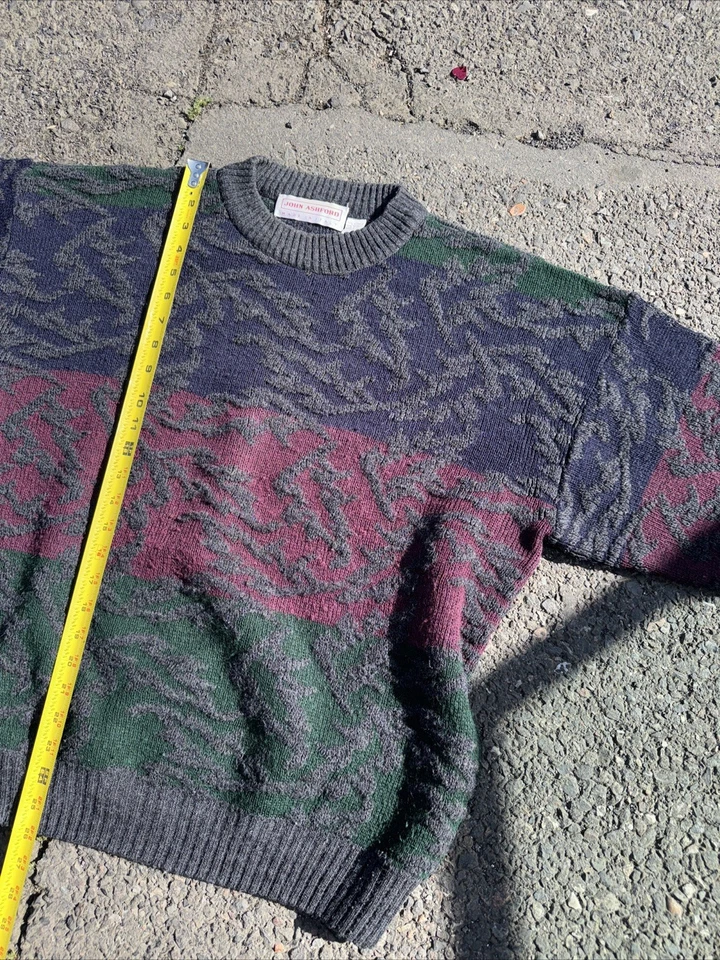 J Ashford Sweater L Italian Wool Men's Blue Black, Grey, Maroon, Long Sleeve - Image 4 of 4