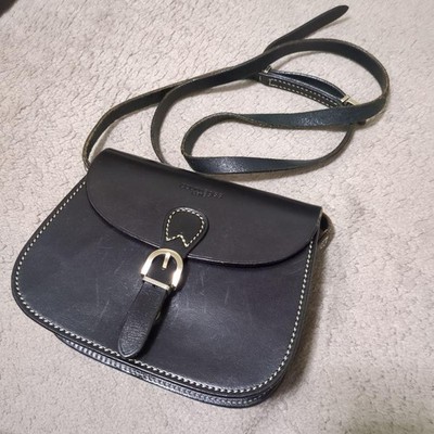 Courreges Vintage 80-90s Mini Leather Shoulder Bag Black Retro Small Bag
