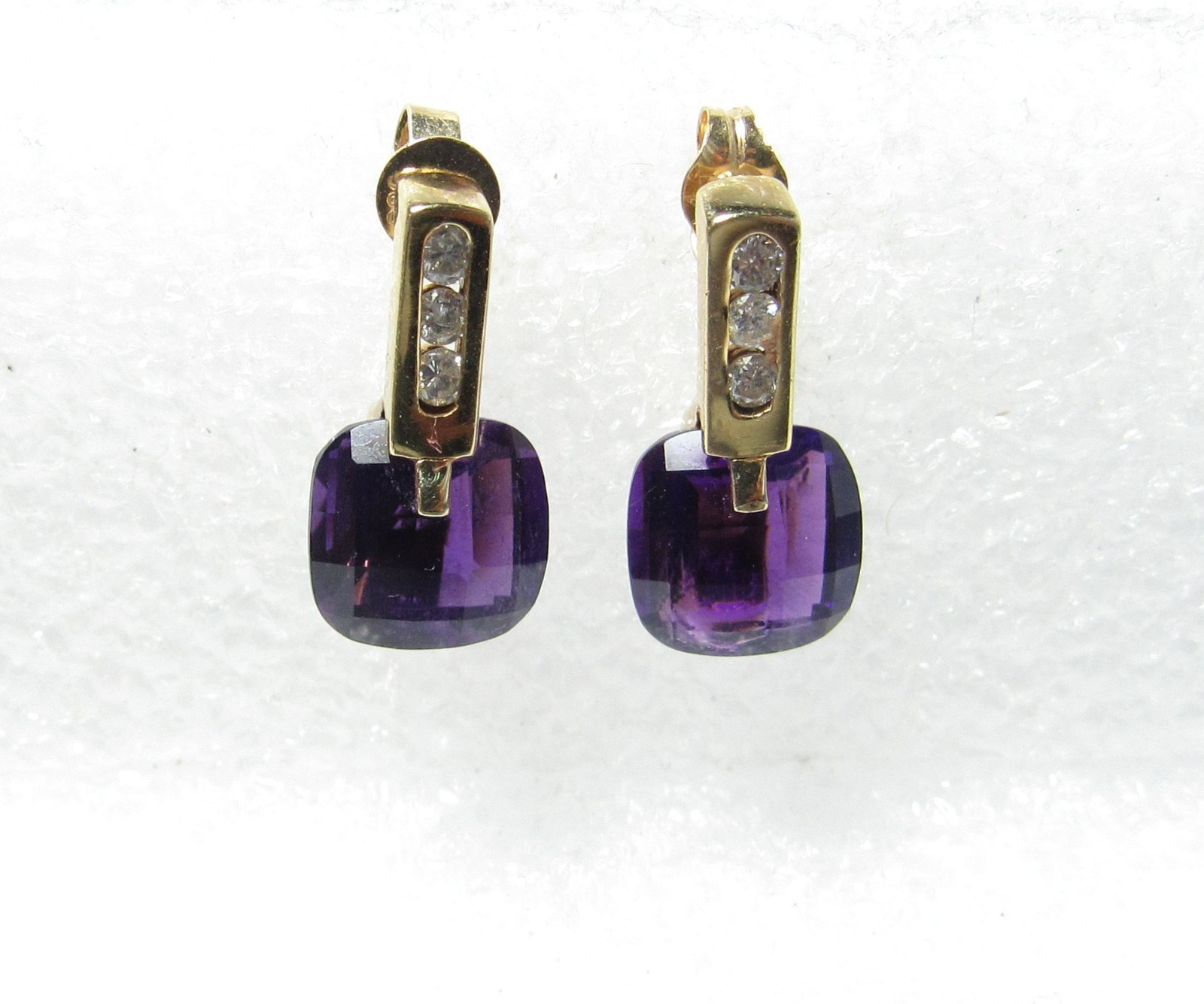 SOLID 14K GOLD DROP / DANGLE EARRINGS / DEEP PURP… - image 1