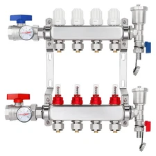 4-Branch PEX/Radiant Heat Manifold ，1/2" PEX Tubing Manifold,304 Stainless St...