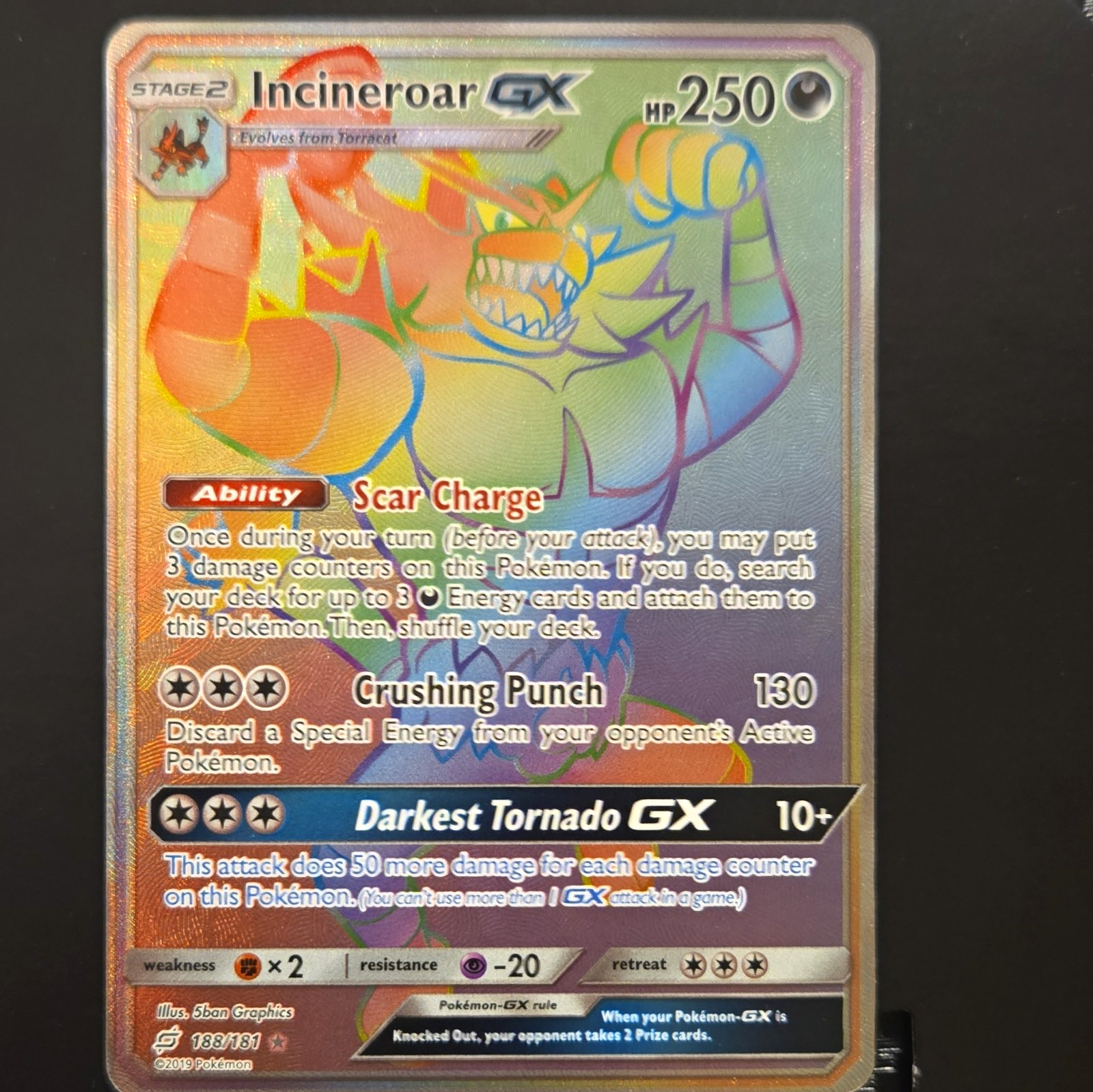 The Pokémon Company Incineroar GX Sm-Team Up 188/181 Holo Secret Rare NM+