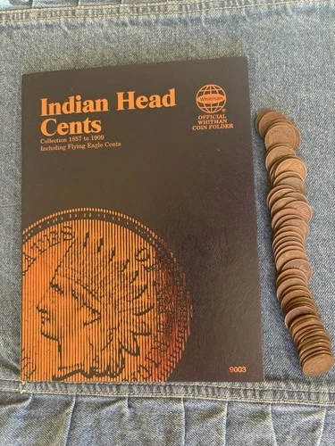 Whitman Indian Cent Album w/ 26 Coins + Full Roll 50 Indian Cents