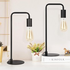 Set of 2 Industrial Table Lamps Metal Nightstand Desk Lamp Bedroom Decor Black