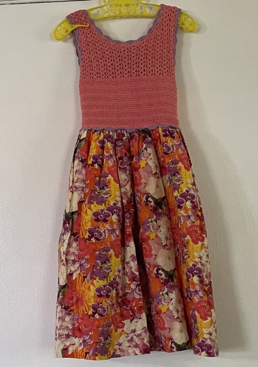 Handmade Girls Easter Dress Crochet Bodice Floral Skirt Chest 22 Sz 3 4 5 ?  | eBay