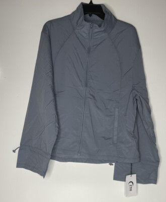 Zyia Active Gray Drawstrings Windbreaker Womens XXL Ultra Light Full Zip NWT