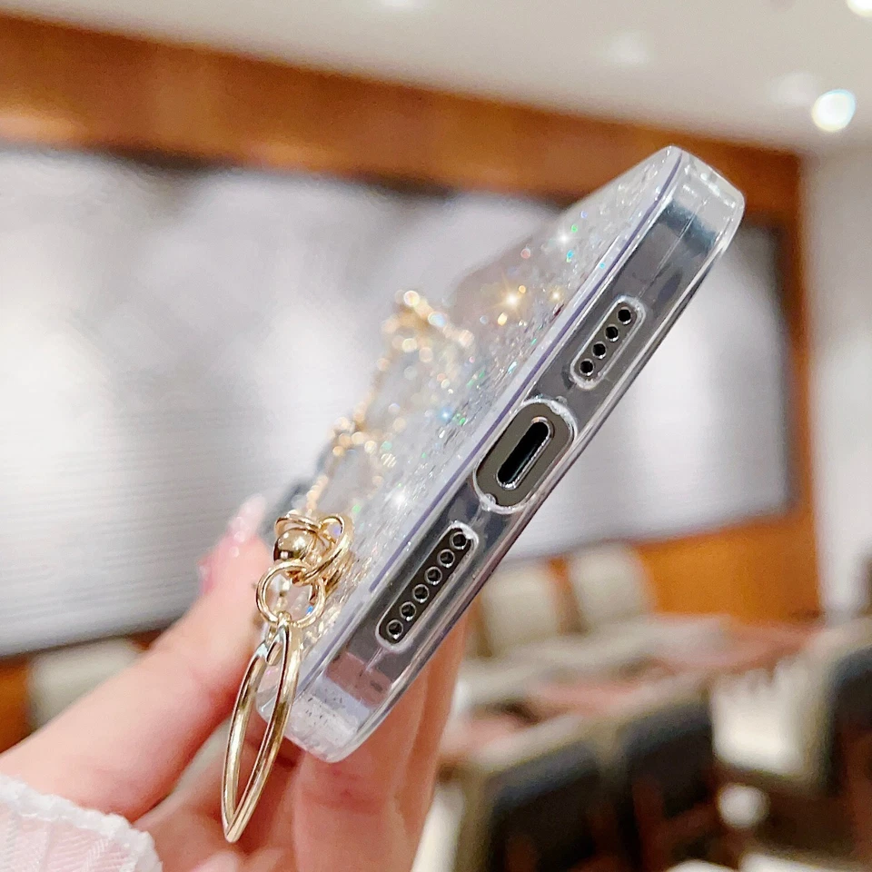 For iPhone Samsung  +Butterfly Bracelet Case Bling Glitter Phone Cover Hot Girls - Image 4 of 4