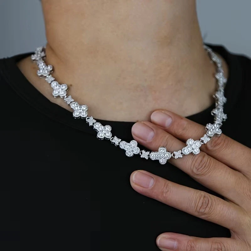 Теннисный крест женское ожерелье круглой огранки 17 карат с бриллиантами покрытие белым золотом 14 карат 0,925 - Изображение 3 из 4