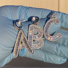 Real 925 Sterling Silver Iced Baguette Initial Letter A-Z Pendant Flooded Out CZ