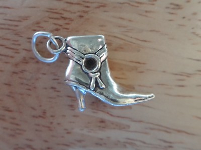 Sterling Silber 3D 14x20mm hoher Absatz Damen Halbstiefel Schuh Charm