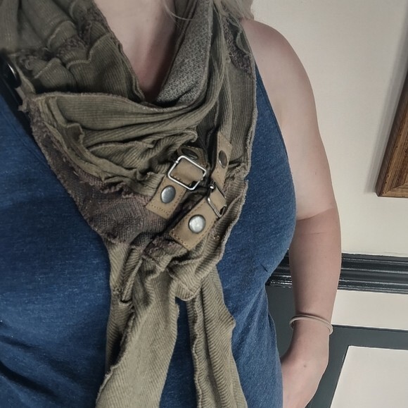 SILK WORM Gray Plaid Patchwork Scarf - Handmade o… - image 1