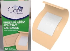 We Care Sheer Plastic Adhesive Bandages 2"x4-1/2" X-Large 50/BX Non-Stick Pad