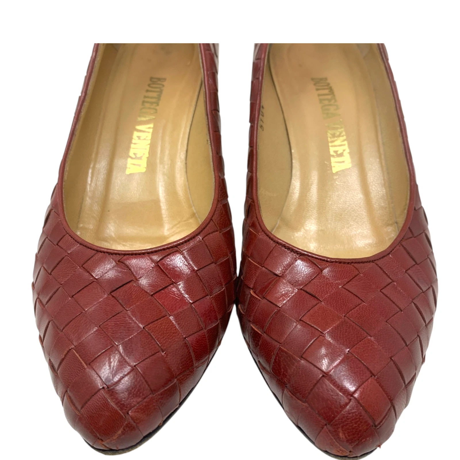 Scarpe decolte vintage Bottega Veneta taglia 5 5 intrecciate pelle bordeaux tacco