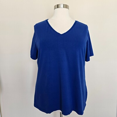 Avenue Plus Size 22/24 Royal Blue Short Sleeve V-Neck Tee Shirt T-Shirt Top