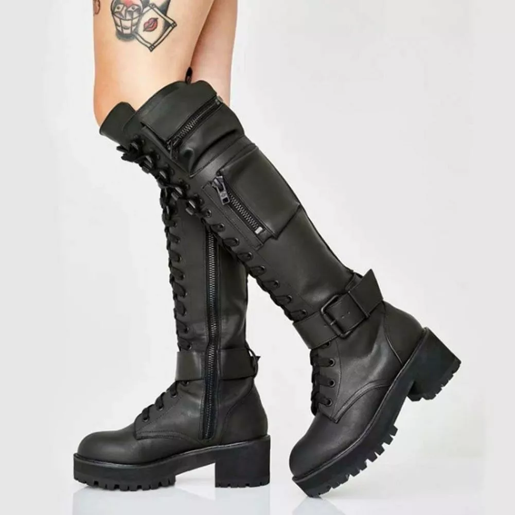 2021 Large size 45 thick soled street style motorcycle boots women s shoes
