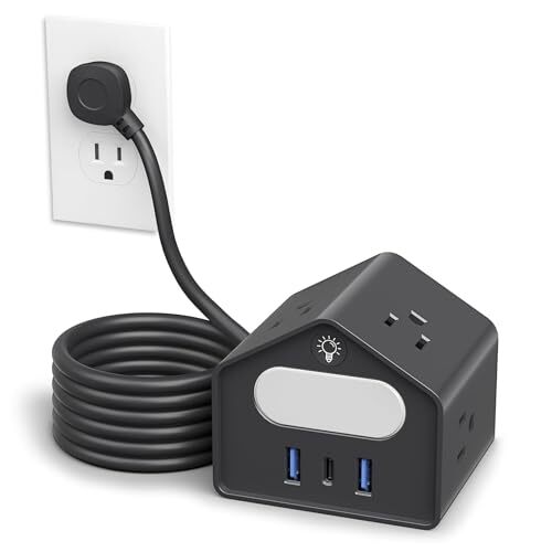 Long Extension Cord 10 FT with USB C Port Flat Plug Power Strip Surge Protect...-image