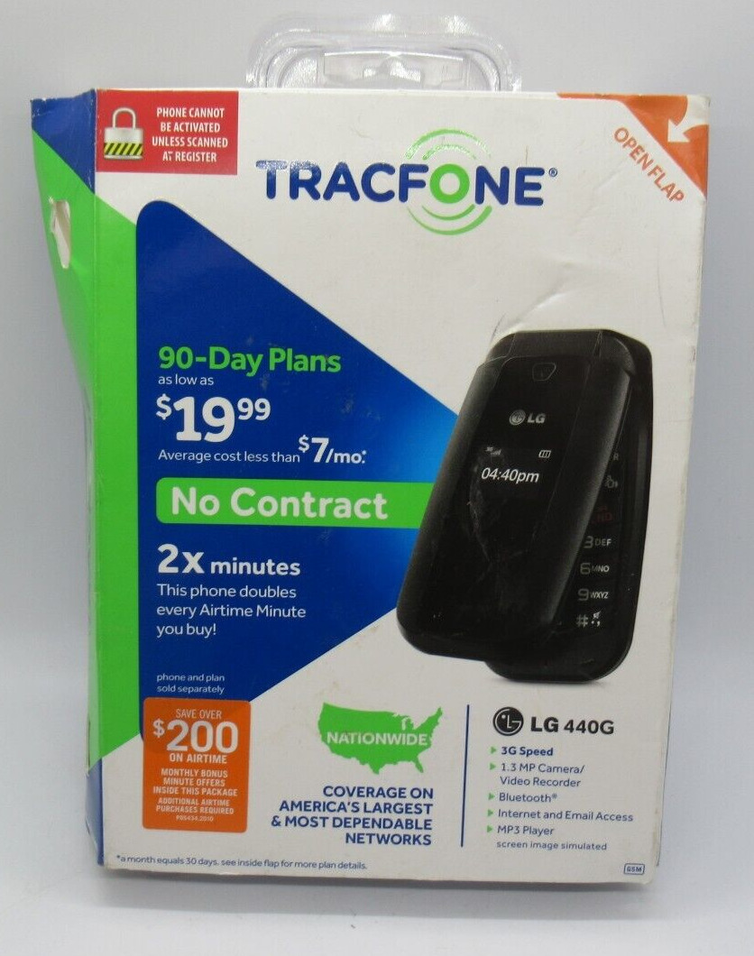 TRACFONE LG 440G BLACK FLIP CELLULAR PHONE, 3G 1.3 MP CAMERA, NEW IN ORIG. BOX