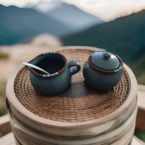 Dansk Mesa Turquoise Cream And Sugar Bowl With Lid Spoon