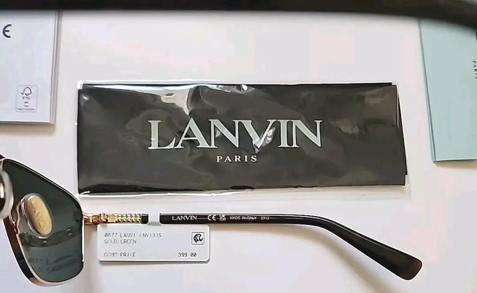 LANVIN CONSERTO NAVIGATOR MEN'S SUNGLASSES 58-15-140 GOLD/GREEN $399 -NEW & RARE - Image 4 of 4