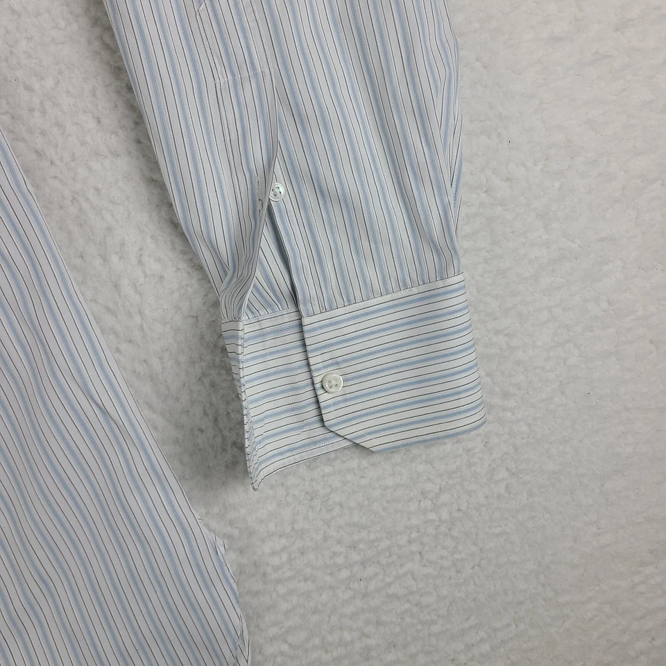 Camisa de vestir Lorenzini para hombre 17/43 azul blanco a rayas 100 % algodón abotonada GC Foto 2 de 4