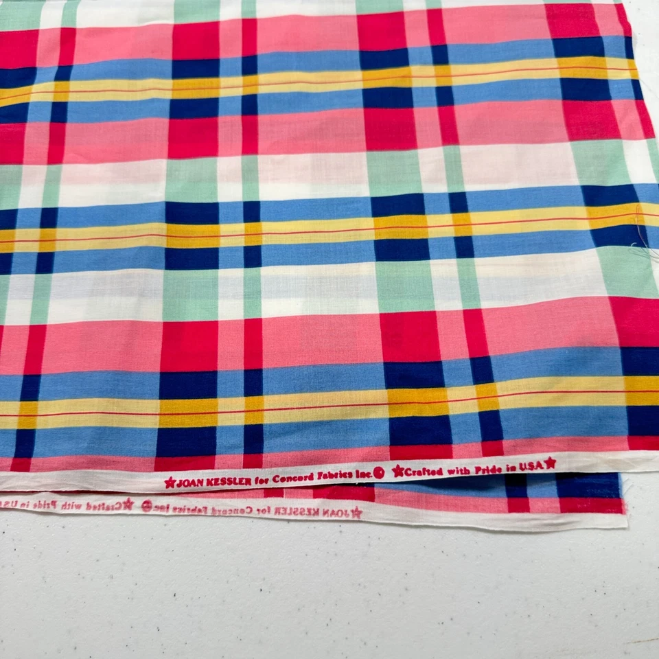 concord fabric blue red plaid tartan joan kessler cotton 38x45 1.23 yards usa - Image 4 of 4