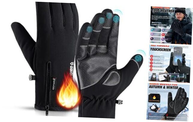 Men's Medium Black Warm Winter Gloves for Cold Weather Comfort-image