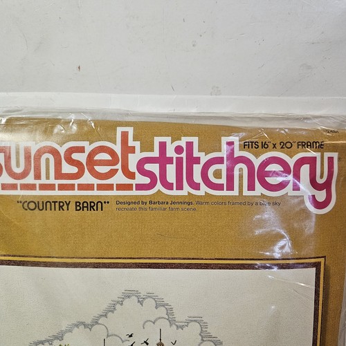 Vtg Country Barn Crewel Sunset Stitchery Embroidery Kit Craft Art Farm Needlewor - Picture 3 of 6