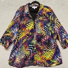 Rebecca Malone Top Womens 3X Colorful Chiffon Blouse Art To Wear Eclectic