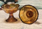 Vintage Indiana Glass, Marigold Amber/Iridescent,Carnival Harvest Grape Taper