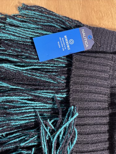 NAUTICA Logo Knit Hat & Scarf  2 Piece Set Navy And Aqua New - Afbeelding 4 van 6
