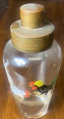 Vtg MCM Rooster Glass Cocktail Shaker Hand Painted Blk Red DD | eBay