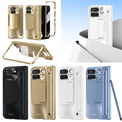 For Google Pixel 9 Pro Fold Rugged Hinge Stand Case Screen Film Cover+Pen Stylus
