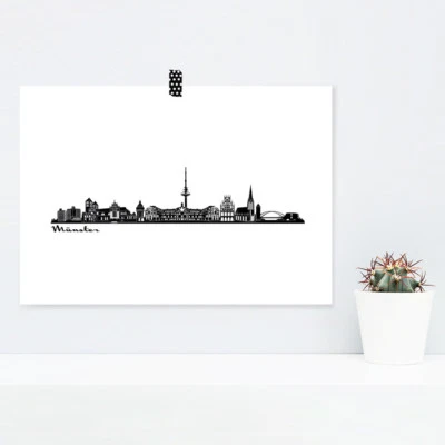 JUNIWORDS Poster "Skyline Münster" in Schwarz Geschenk Geburtstag DIN A4 A3 A2  - Bild 1 von 3
