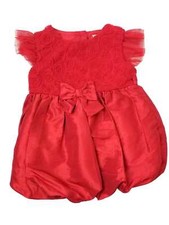 Infant Girls Red Rose Christmas Holiday  Party Dress Satin Fancy Tulle