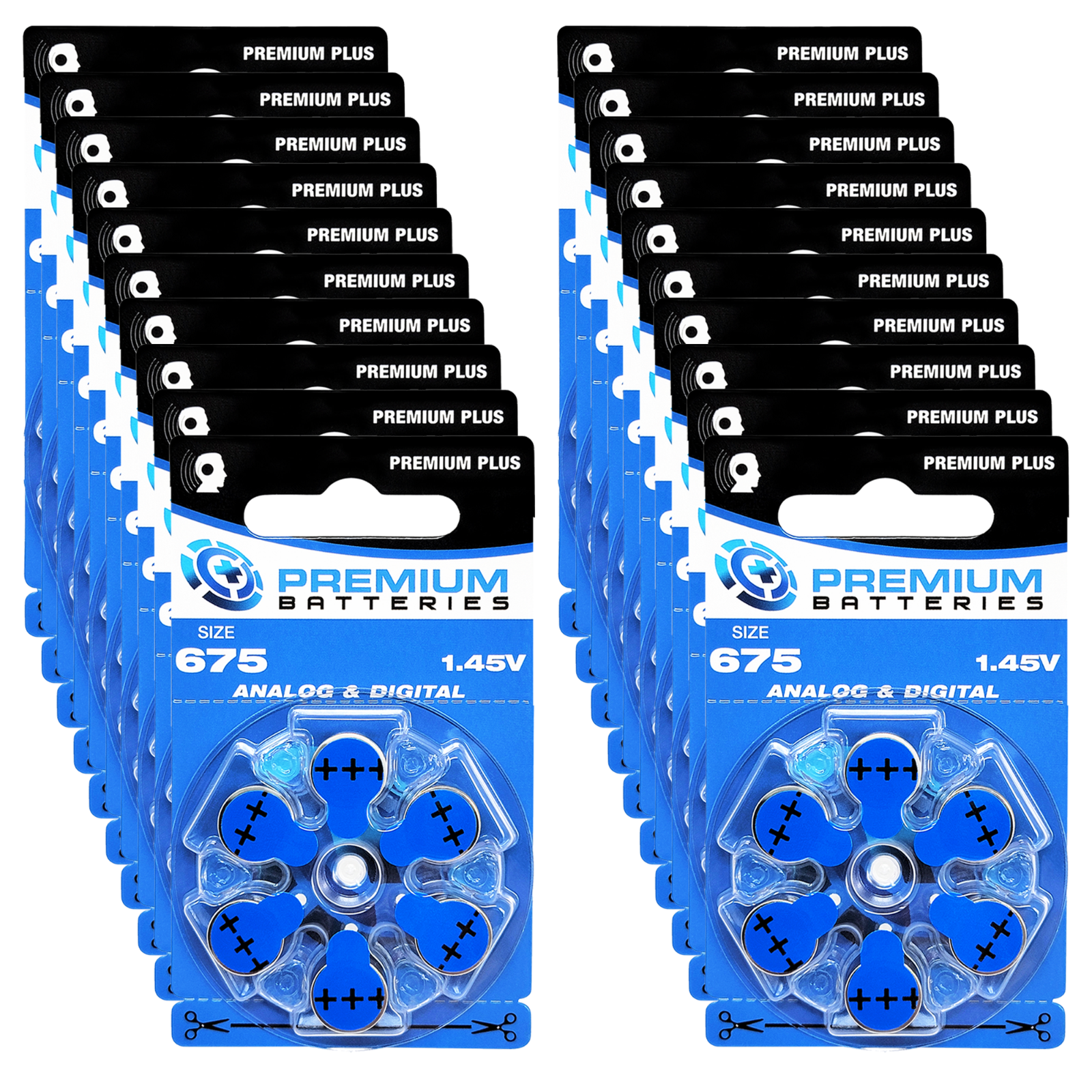 Premium Batteries Size 675 ZA675 1.45V Hearing Aid Batteries Blue Tab (120 Pack)