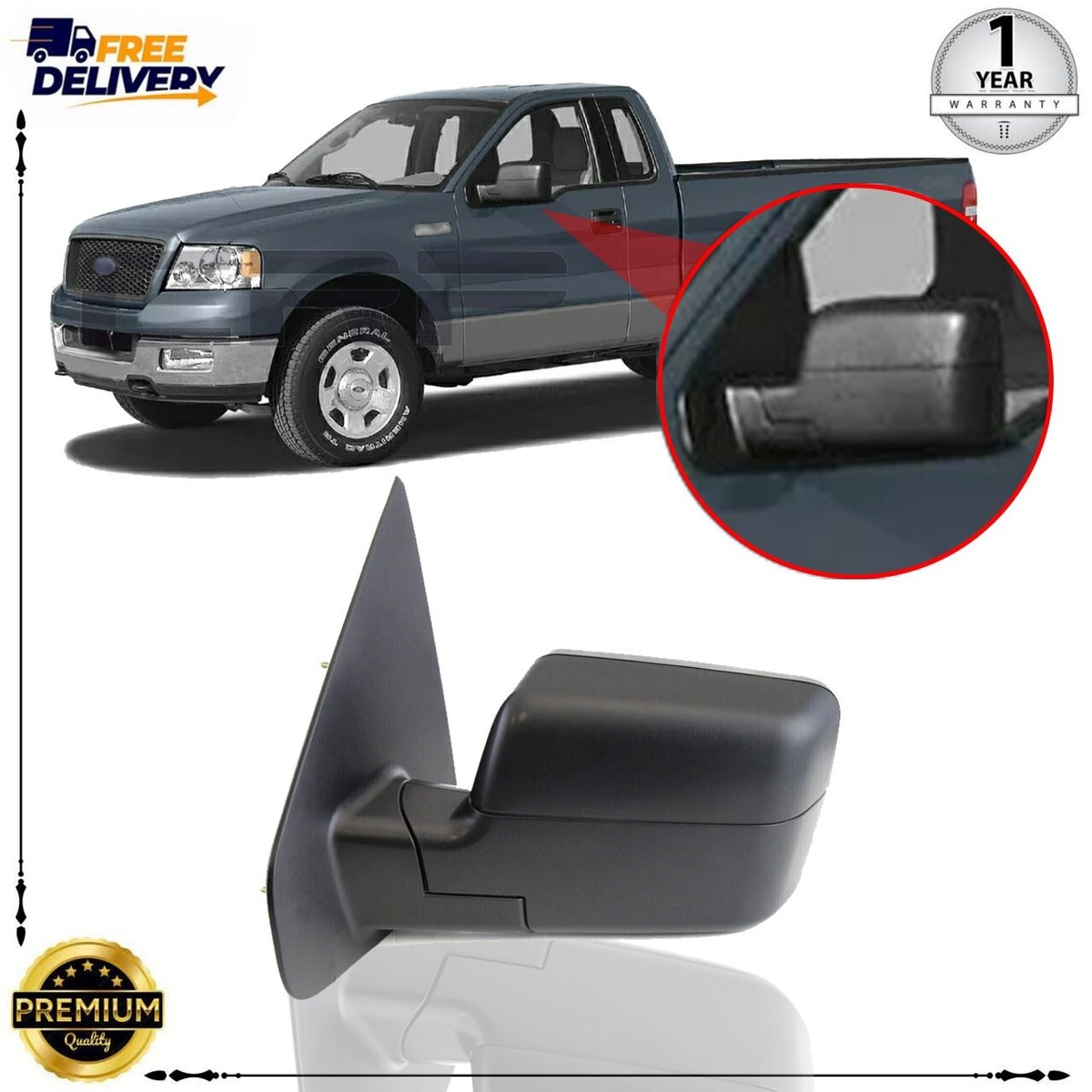 Left Side Power Mirror Manual Folding For 2004-2006 Ford F-150