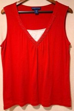 Karen Scott Beaded Red White Tank Top Large 100% Cotton