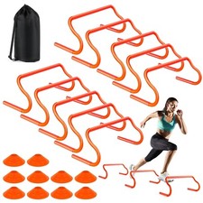 Agility Hurdles Training Equipment - 10 Speed Hurdles and 10 Soccer Cones wit...