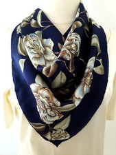Vintage, Designer, Prestigious Qifang Scarf, 100 Silk, 34.5 x 34.5 inches