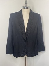 John Meyer Black Beaded Blazer Sz 12 Jacket Wool Evening Suit Jacket Pockets
