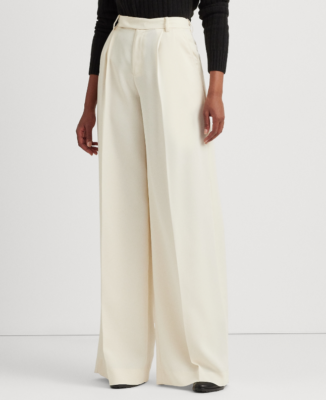 Lauren Ralph Lauren Women's Pleated Satin Crepe Wide-Leg Pants - Mascarpone Cream