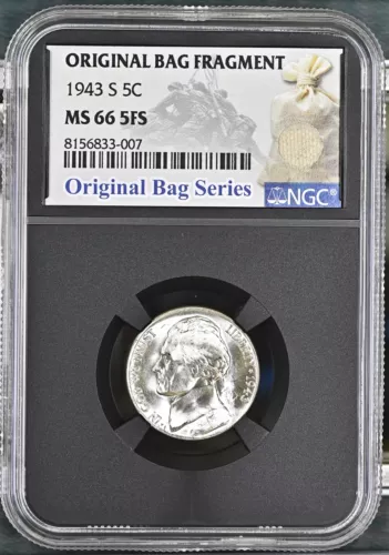 1943 S Jefferson Nickel NGC MS-66 5FS Original Bag Series Relic Label 3007