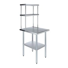 30 in. x 24 in. Stainless Steel Work Table & 12 in. Wide Double Tier Overshelf
