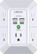 USB Wall Charger, Surge Protector, QINLIANF 5 Outlet Extender 2U2C, White 