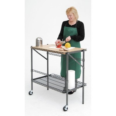 HUBERT  Portable Folding Demo Table Flint Wire with Rubberwood Top - 34 3/4'' L x