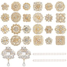 26 Pieces Wedding Bouquet Bulk Brooches for Women Fashion, Large Rhinestone F...