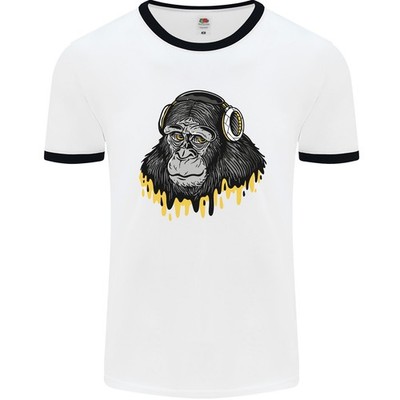 Monkey DJ Kopfhörer Musik Herren Ringer T-Shirt