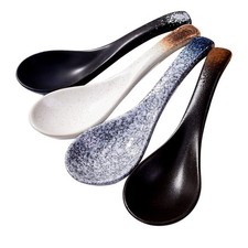 Ceramic Asian Soup Spoons Set of 4, 5.3-Inch Japanese Style Ramen Spoons, Han...