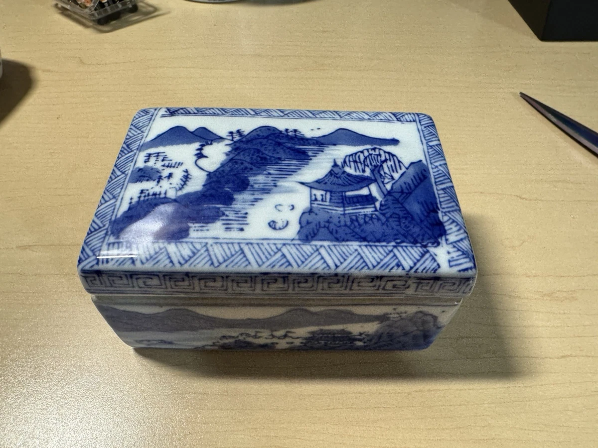 ♦中国古陶磁 青花 長方形印盒 盒子 染付 印泥入 古玩 古美術品 骨董品 陶瓷1900-1940 中式古董盒子| eBay